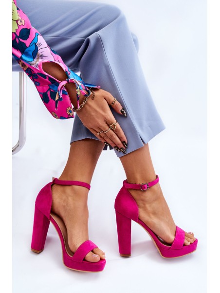 Suede Sandals On Heel Fuchsia Spectacular