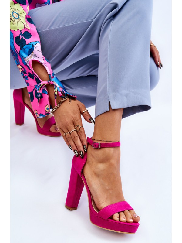Suede Sandals On Heel Fuchsia Spectacular
