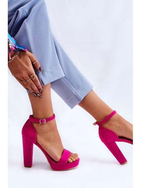 Suede Sandals On Heel Fuchsia Spectacular
