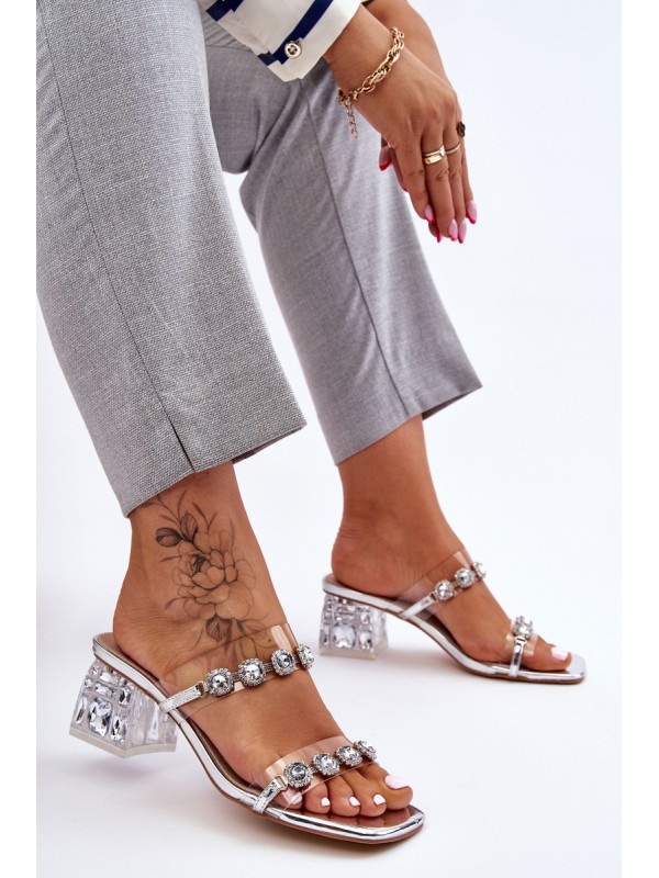 Women's Slippers With Decorative Zircons Silver Leyla 2