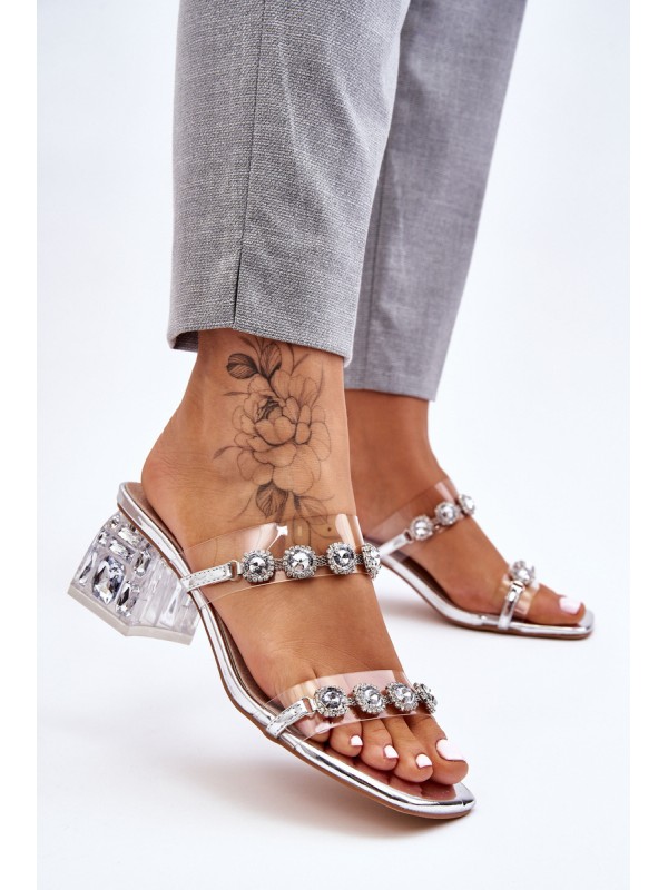 Women's Slippers With Decorative Zircons Silver Leyla