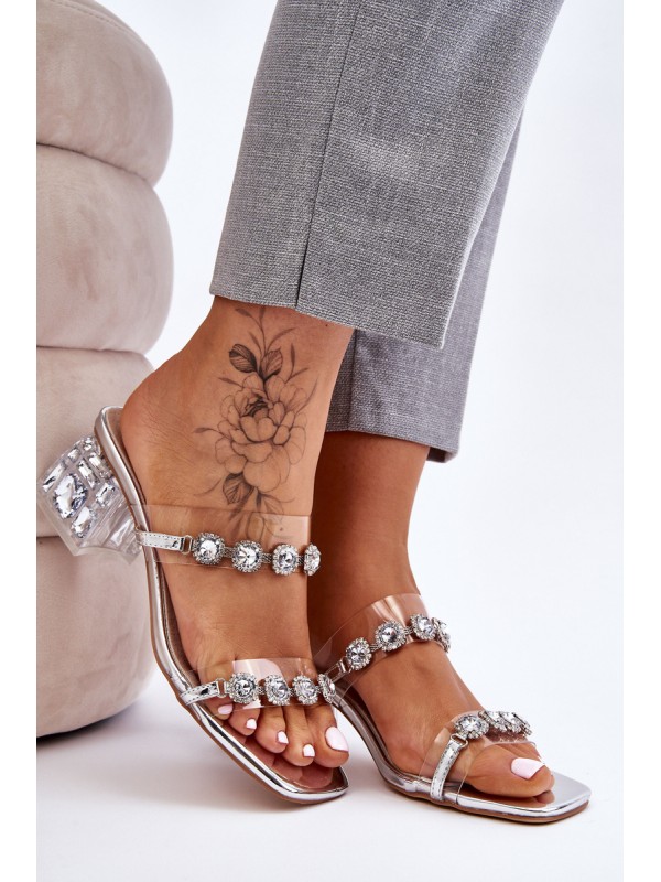 Women's Slippers With Decorative Zircons Silver Leyla