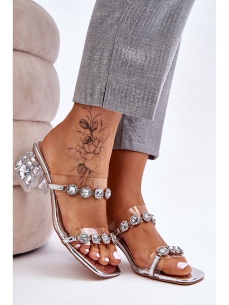Women's Slippers With Decorative Zircons Silver Leyla