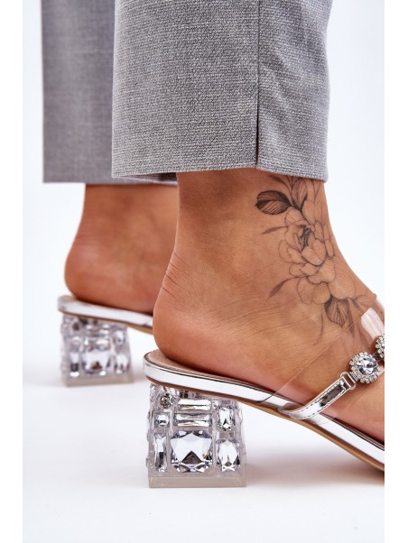 Women's Slippers With Decorative Zircons Silver Leyla