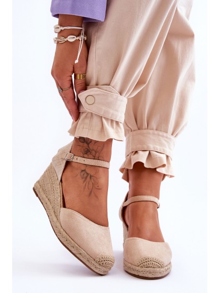 Suede Espadrilles Wedge Sandals Beige Cammer