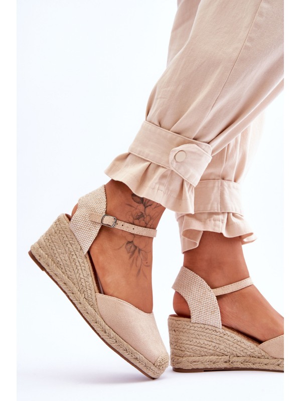 Suede Espadrilles Wedge Sandals Beige Cammer
