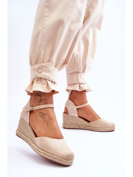 Suede Espadrilles Wedge Sandals Beige Cammer