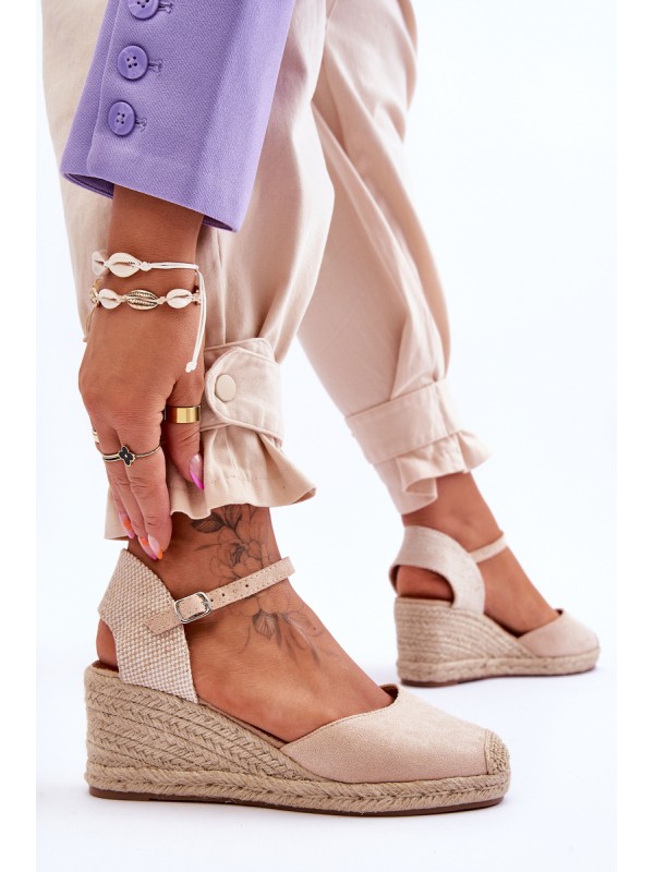 Suede Espadrilles Wedge Sandals Beige Cammer