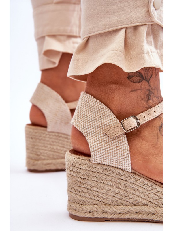 Suede Espadrilles Wedge Sandals Beige Cammer
