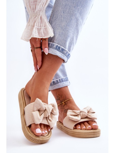 Women's Suede Slippers With Bow Beige Fency