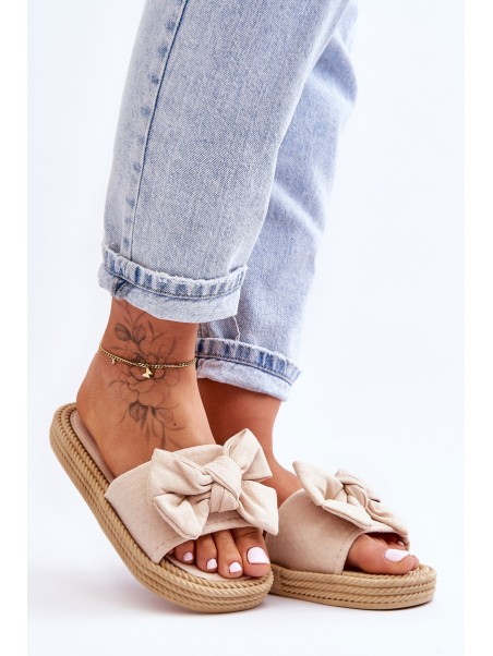 Women's Suede Slippers With Bow Beige Fency