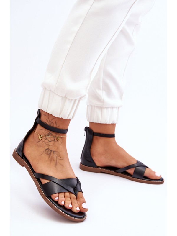 Women's Zipper Flat Flip Flops Black Rise Up!