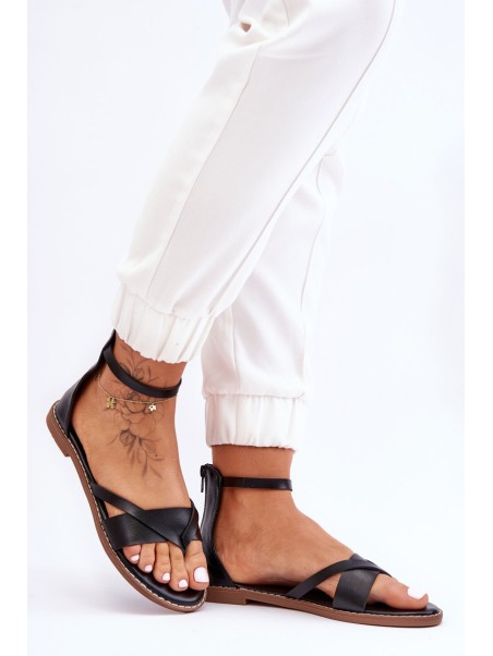 Women's Zipper Flat Flip Flops Black Rise Up!