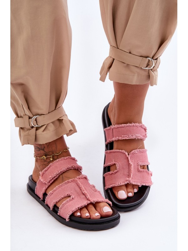 Women's Material Slippers With Velcro Pink Lamirose