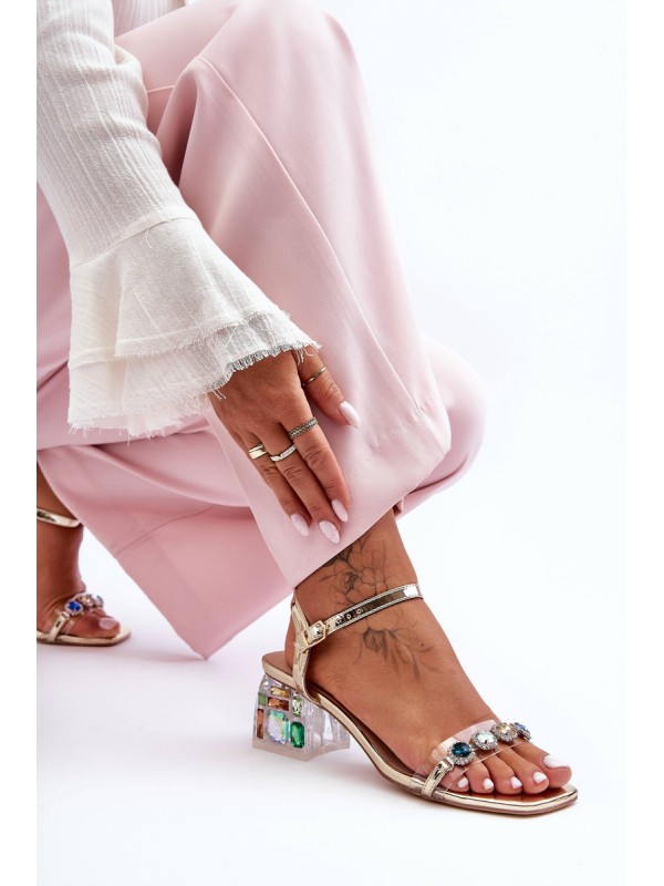 Women's Heeled Sandals with Crystals Gold SBarski MR1037-01 2