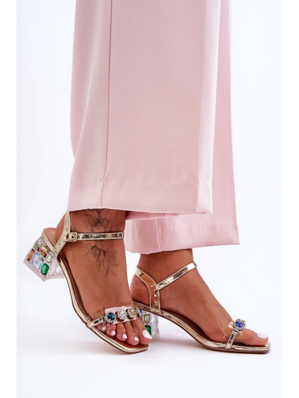 Women's Heeled Sandals with Crystals Gold SBarski MR1037-01