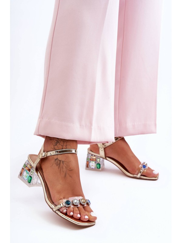 Women's Heeled Sandals with Crystals Gold SBarski MR1037-01