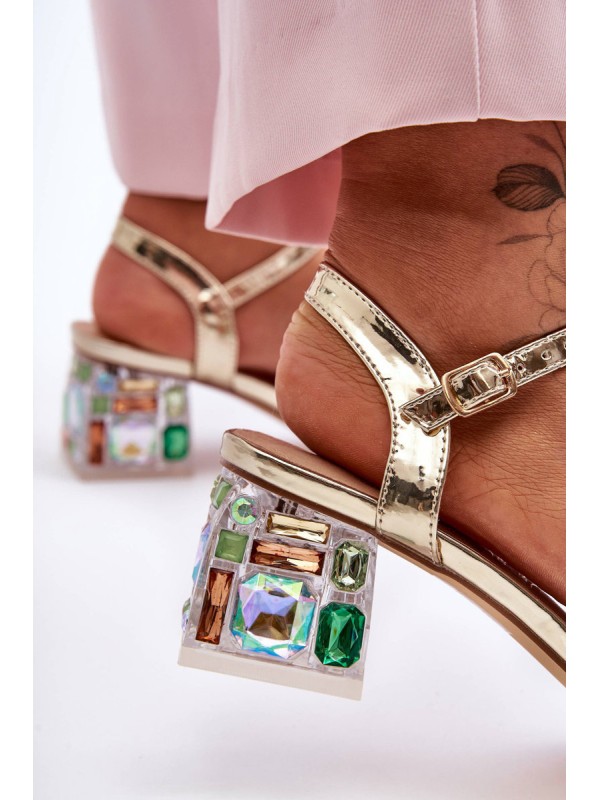 Women's Heeled Sandals with Crystals Gold SBarski MR1037-01