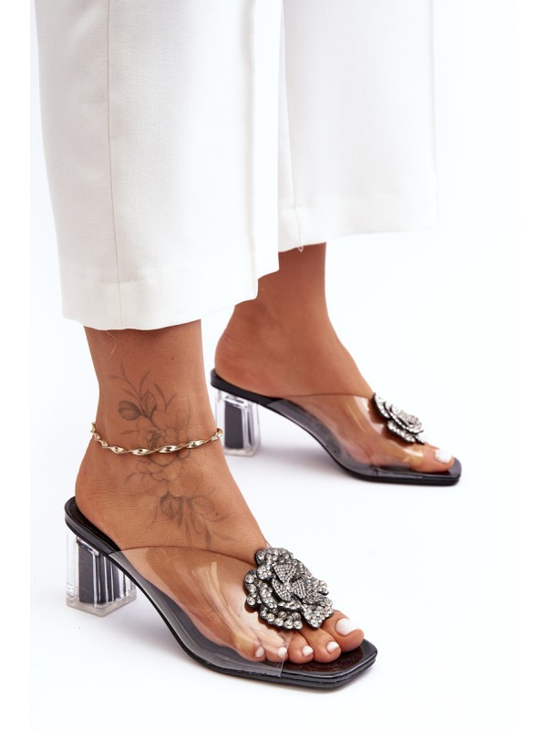 Transparent heeled slippers with decoration black D&A MR1037-20