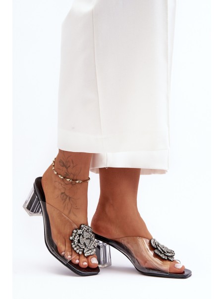 Transparent heeled slippers with decoration black D&A MR1037-20