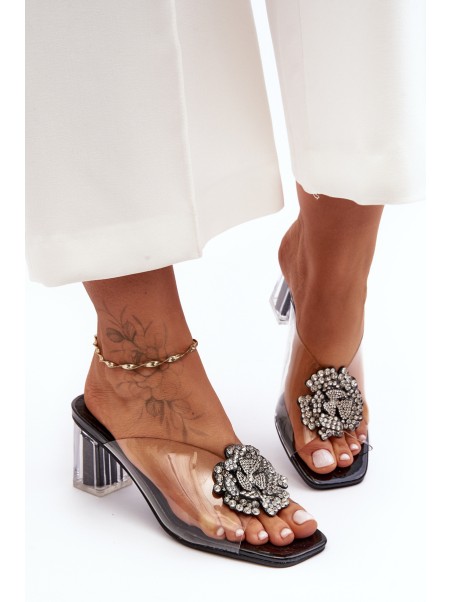 Transparent heeled slippers with decoration black D&A MR1037-20