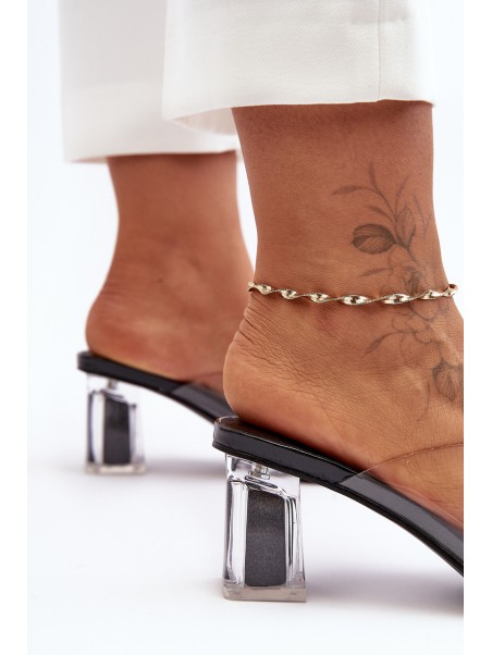Transparent heeled slippers with decoration black D&A MR1037-20