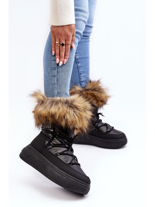Women's Snow Boots With Fur On Platform Black Nabilla