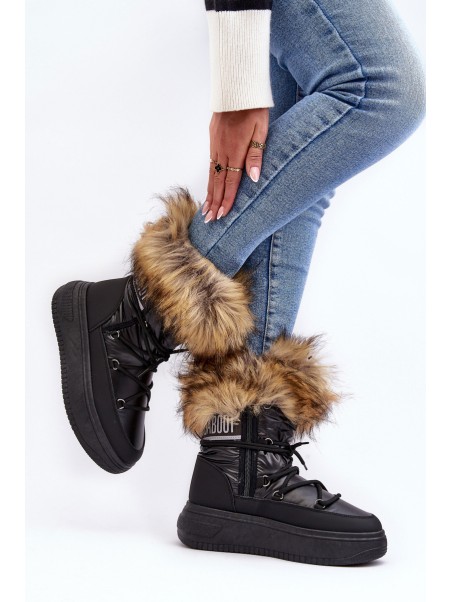 Women's Snow Boots With Fur On Platform Black Nabilla