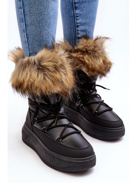Women's Snow Boots With Fur On Platform Black Nabilla