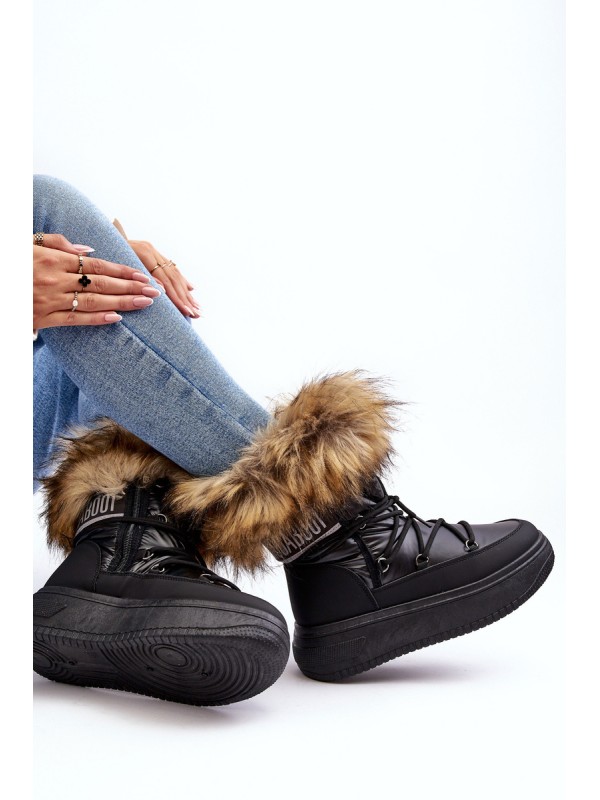 Women's Snow Boots With Fur On Platform Black Nabilla