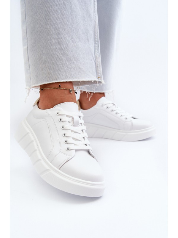 White Women's Leather Platform Sneakers Danida