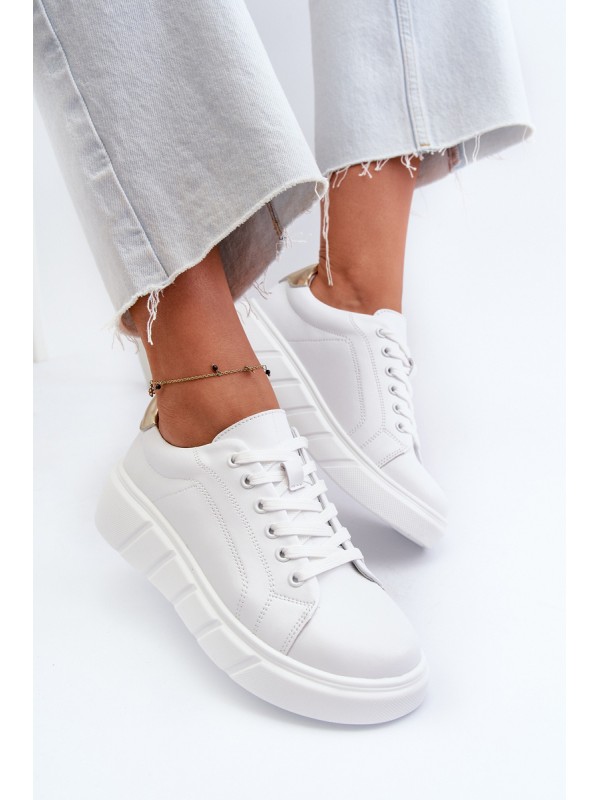 White Women's Leather Platform Sneakers Danida