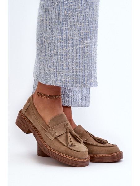 Women's Suede Loafers with Fringes D&A Brown