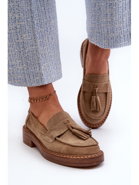 Women's Suede Loafers with Fringes D&A Brown