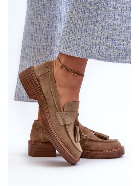 Women's Suede Loafers with Fringes D&A Brown