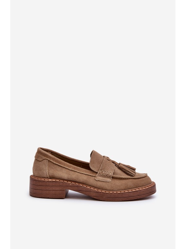 Women's Suede Loafers with Fringes D&A Brown