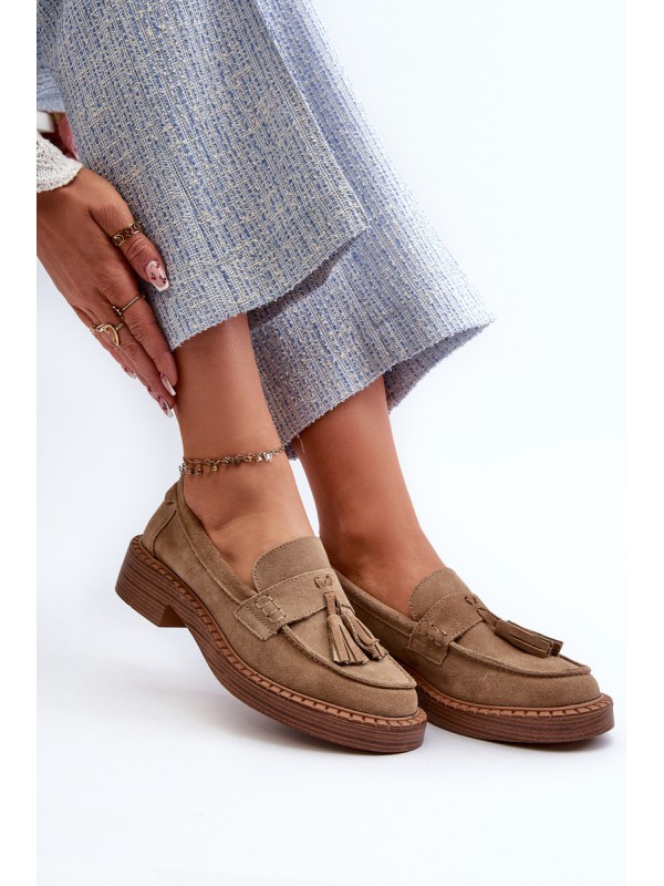 Women's Suede Loafers with Fringes D&A Brown