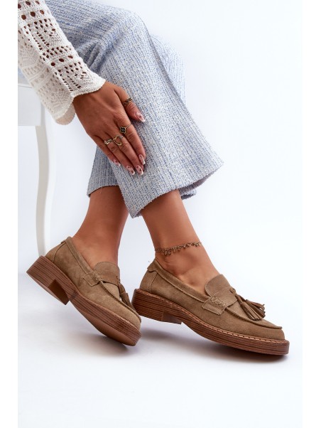 Women's Suede Loafers with Fringes D&A Brown