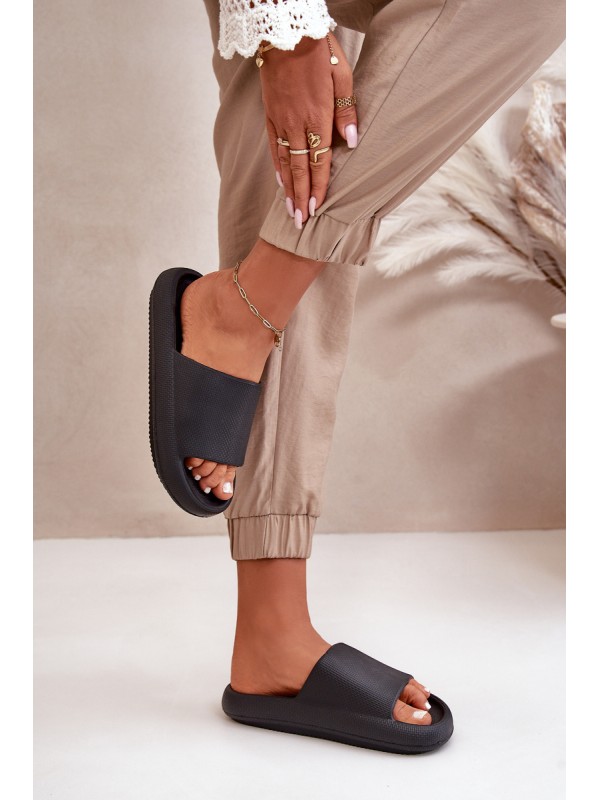 Women's Lightweight Foam Slippers On Thick Sole Black Querceria