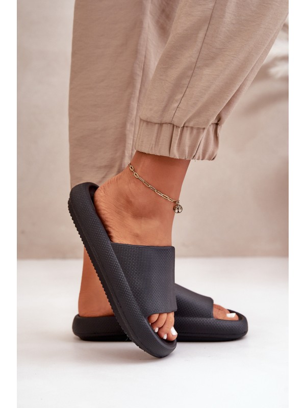 Women's Lightweight Foam Slippers On Thick Sole Black Querceria