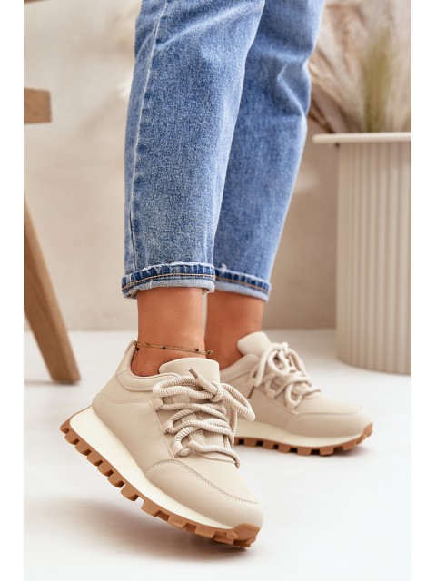 Sports Shoes Sneakers On Platform Made Of Eco Leather Beige Riadella