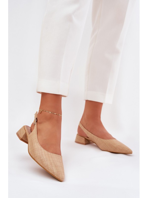 Woven Ladies Sandals On Delicate Heel Beige Jorela