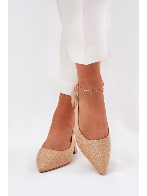 Woven Ladies Sandals On Delicate Heel Beige Jorela