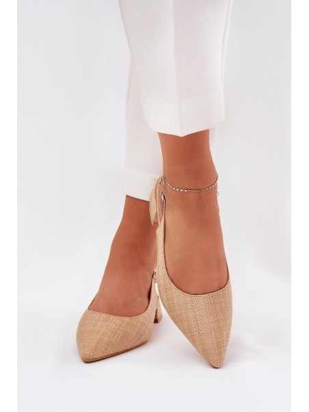 Woven Ladies Sandals On Delicate Heel Beige Jorela