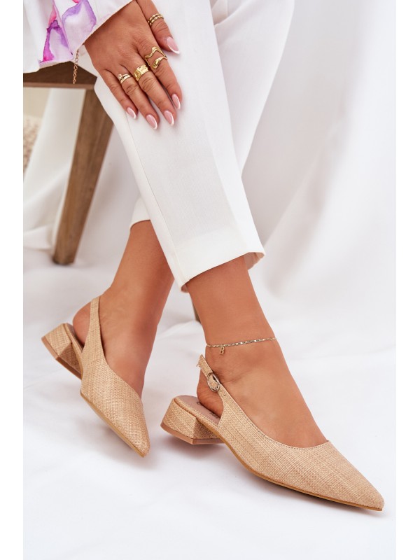 Woven Ladies Sandals On Delicate Heel Beige Jorela