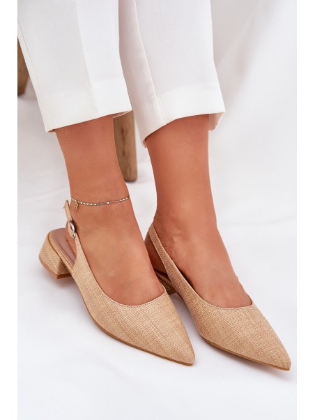 Woven Ladies Sandals On Delicate Heel Beige Jorela