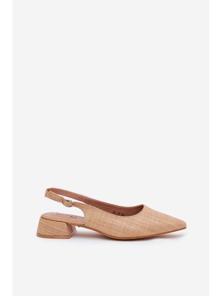 Woven Ladies Sandals On Delicate Heel Beige Jorela
