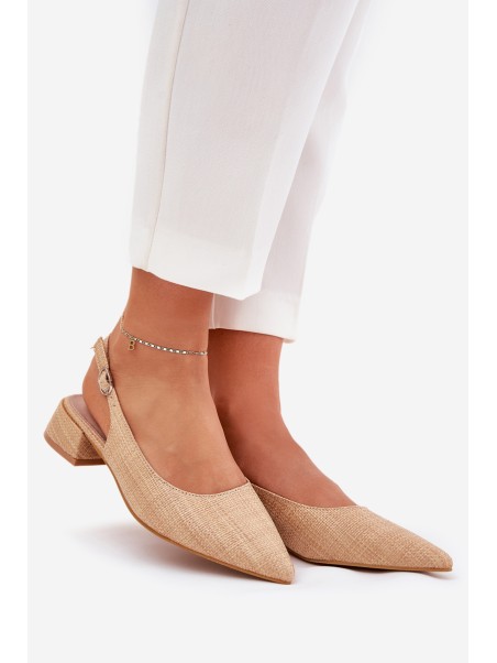 Woven Ladies Sandals On Delicate Heel Beige Jorela