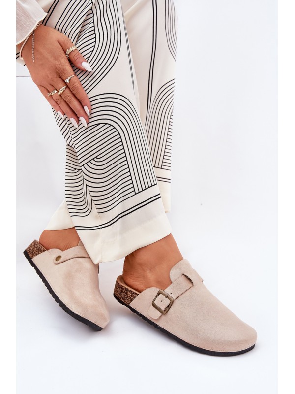 Women's platform clogs with buckle beige Selio