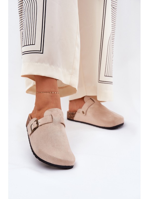 Women's platform clogs with buckle beige Selio 2